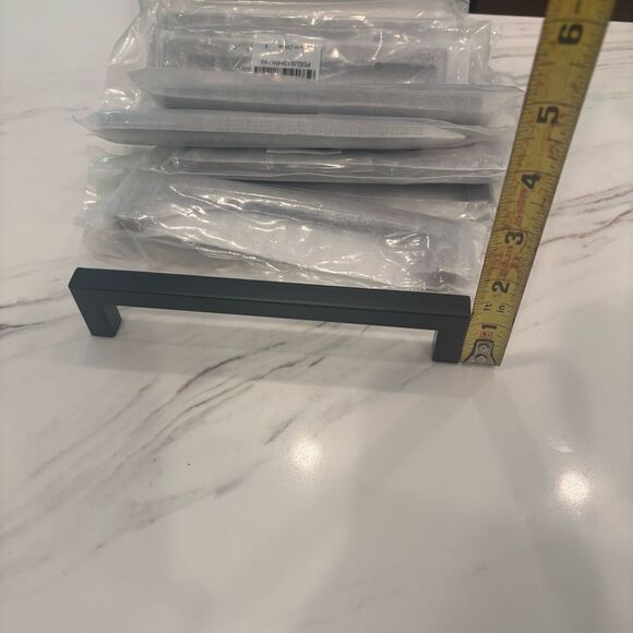 19 6 3/10" Center Hole Black Modern Squared Cabinet Pulls Handles - Picture 3 of 3